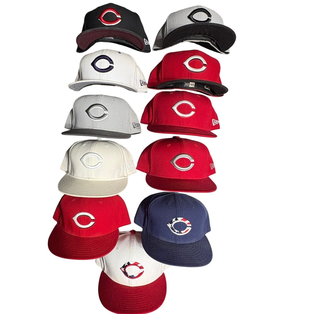 New Era Cincinnati Reds Hat Lot 11 Fitted 7 5/8 MLB Baseball Caps Red Navy White